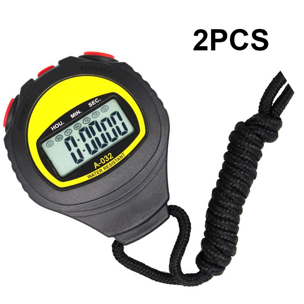 Pack of 2 Stopwatch Digital Display Electronic Waterproof Kitchen Cooking Timer Handheld Skiing Stop Watch withELEN