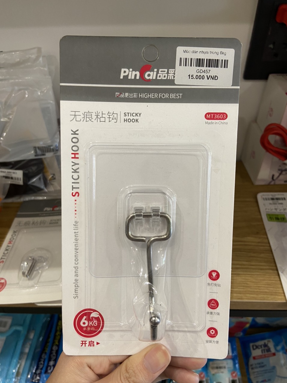 Móc dán nhựa trong suốt tối đa 6kg