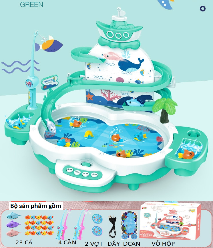ĐỒ CHƠI CÂU CÁ CÓ THÁP CẦU TRƯỢT, PHÁT NHẠC, DÂY ĐIỆN CHƠI TRỰC TIẾP PHÁT TRIỂN TRÍ TUỆ CHO BÉ