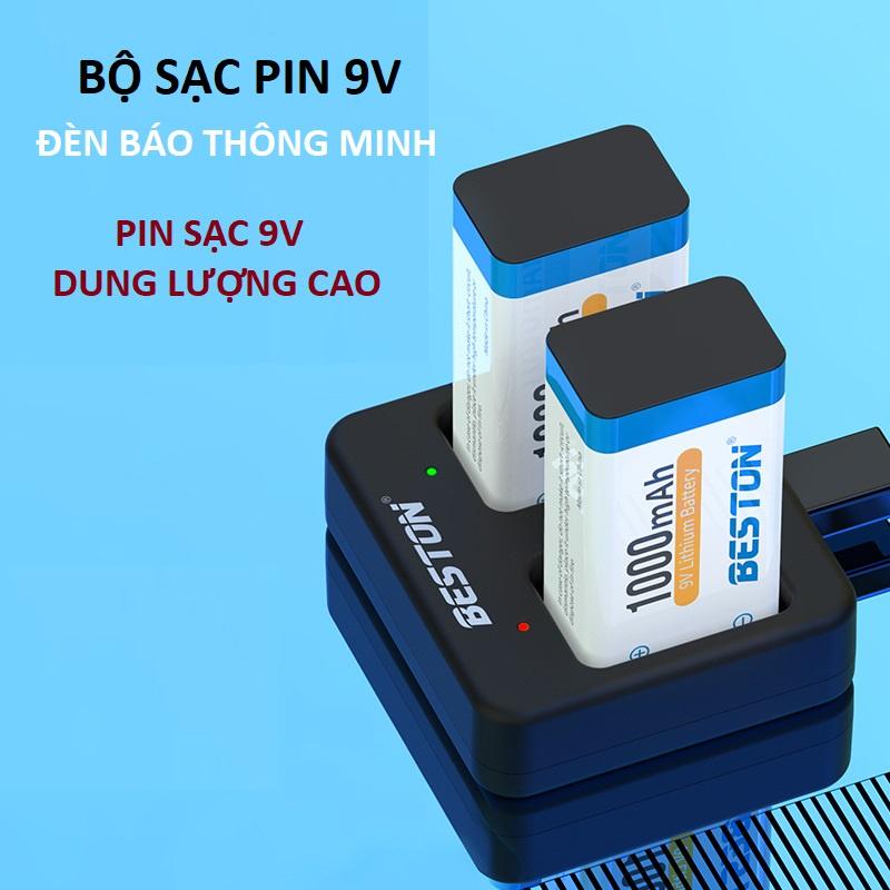 Pin sạc 9V Beston Li-Ion dung lượng cao, bộ sạc pin vuông dùng cho micro, đồng hồ vạn năng, chuông báo động, đồ chơi