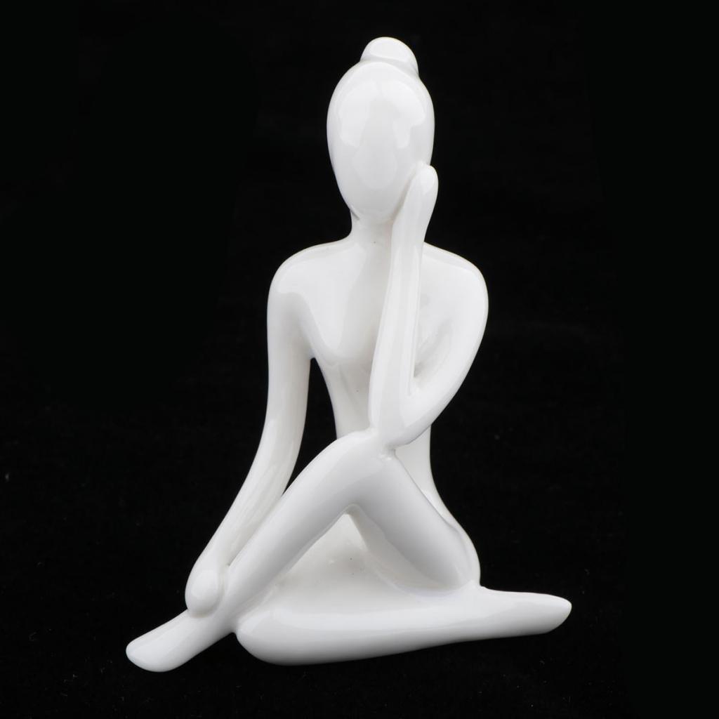 2- Ceramic Yoga Figure Ornament Statue Sculpture  Garden  Desk Decor