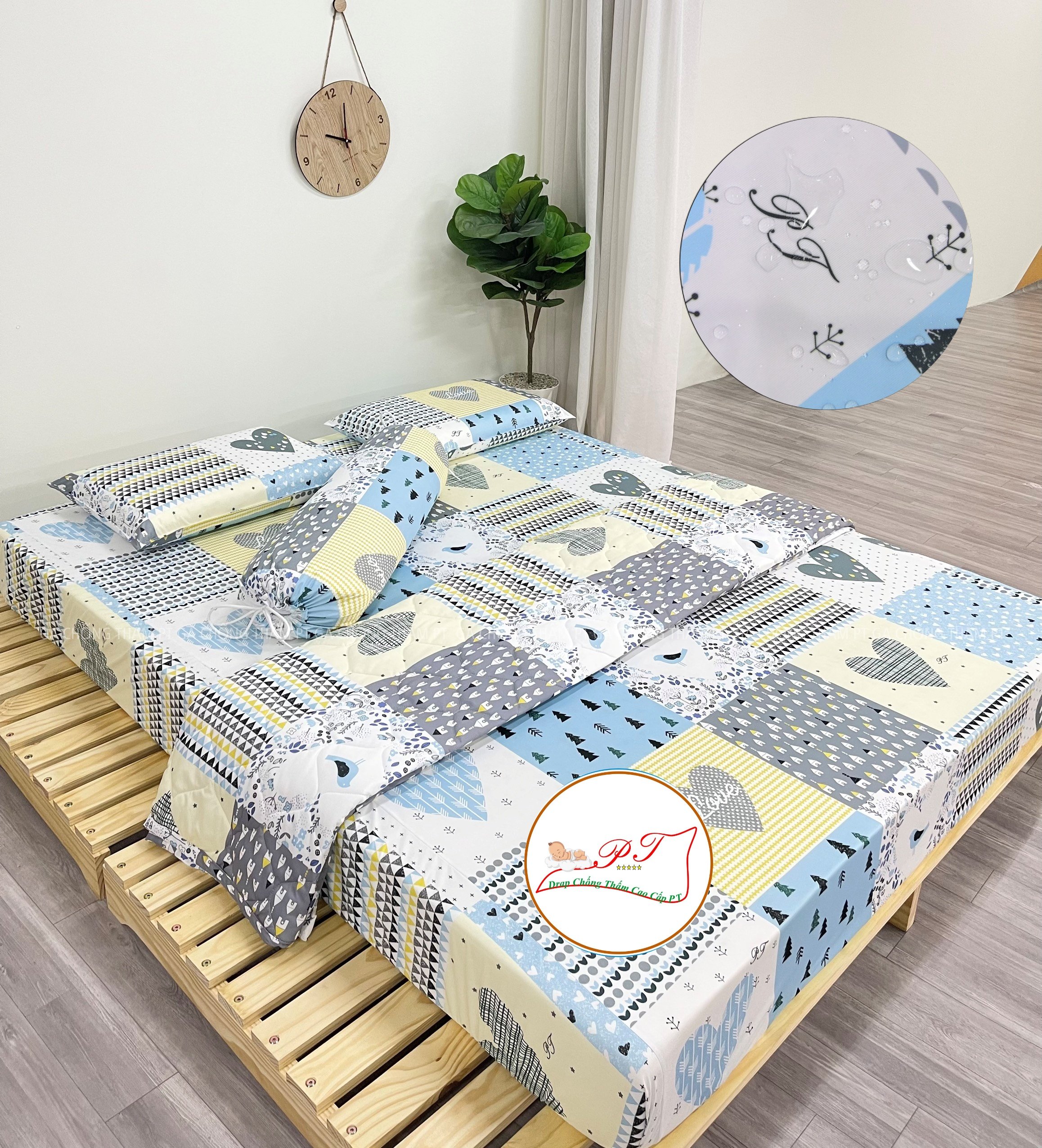 Ga Chống Thấm Cao Cấp PT Mẫu Họa Tiết Love Xanh