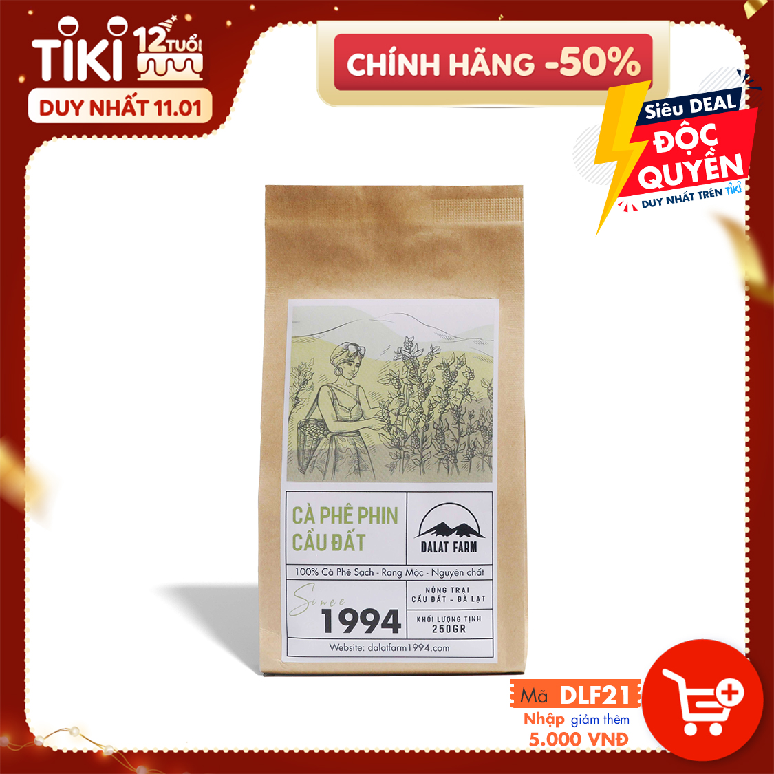 Cà Phê Phin Cầu Đất (Arabica &amp; Robusta) Rang Xay Mộc Sạch Nguyên Chất Chuẩn Gu Người Việt - Túi 250Gr (Dạng Bột)