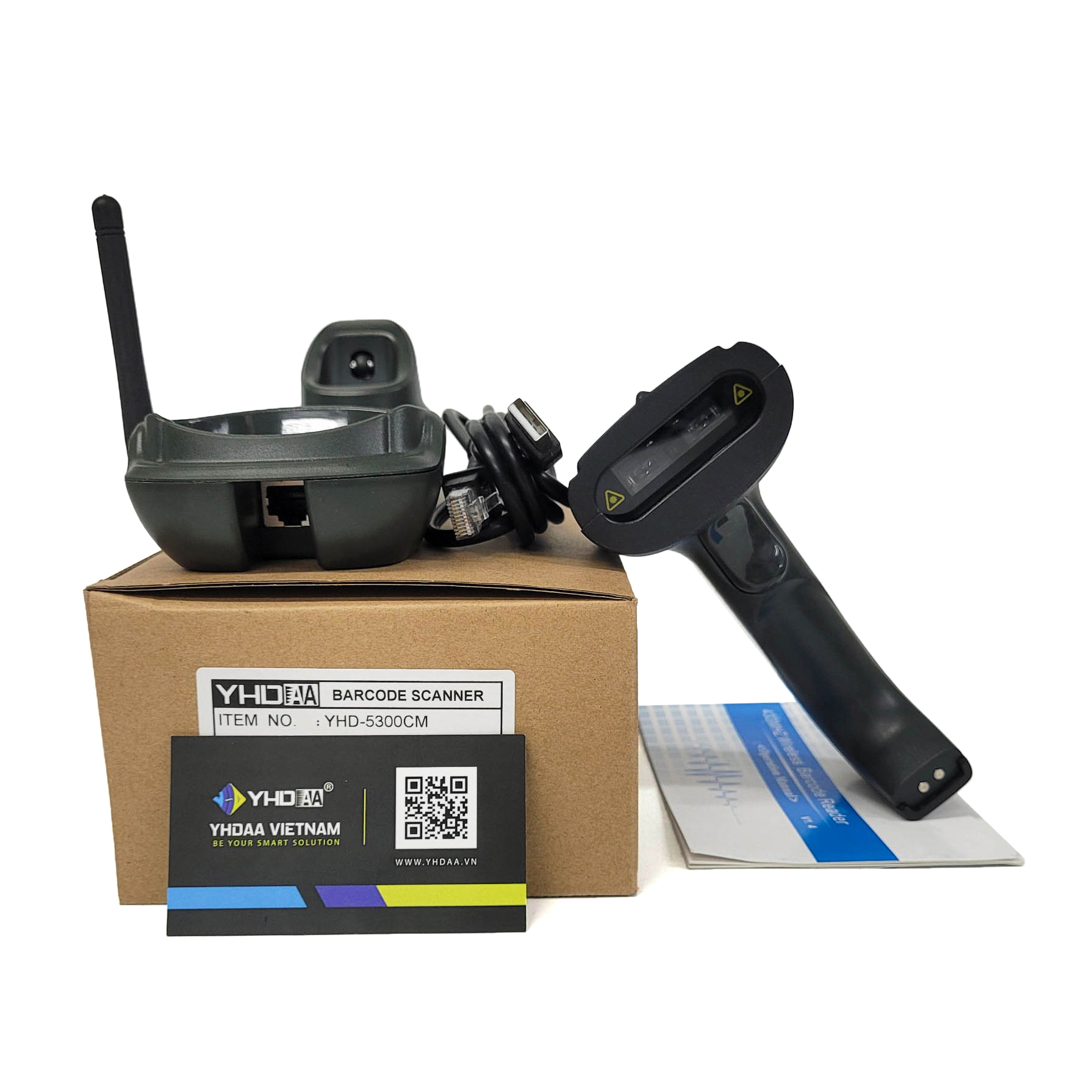 Máy quét mã vạch để bàn YHD 5300CM đọc mã vạch Barcode kết nối không dây đế sạc với Máy tính, Laptop dùng trong Cửa Hàng, Siêu Thị - Hàng Nhập Khẩu
