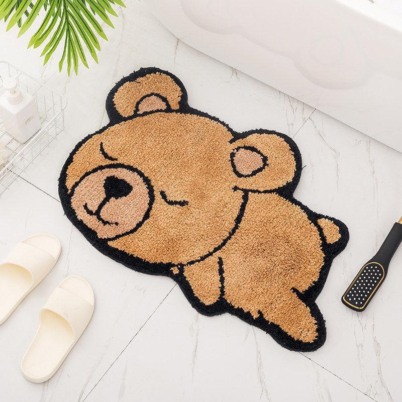 Thảm chùi chân ra vào cửa, Thảm lau chân siêu thấm nước lông dài hình thú đang yêu Gu Decor Wooden