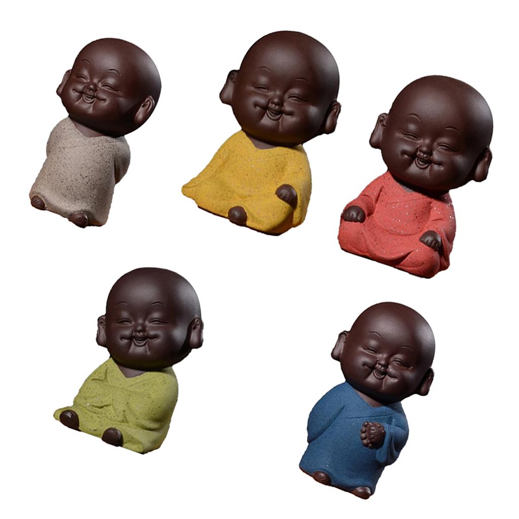 Mini Ceramic Buddha Statue Monk Tea Pet for Zen Garden Sand Meditation Home Office Table Decoration