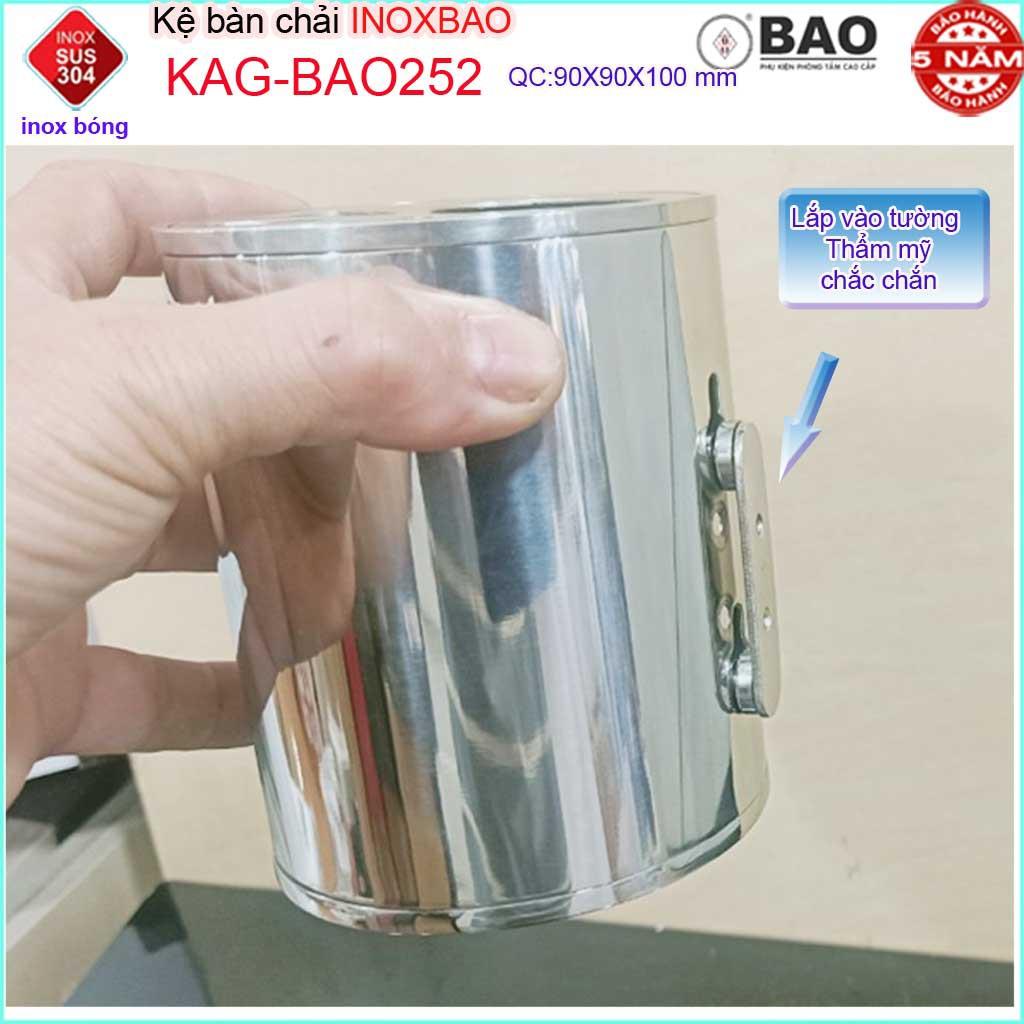 Kệ bàn chải Inox Bảo KAG-BAO252, giá để kem đánh răng đặt bàn-treo tường SUS304 bóng sáng thiết kế tuyệt đẹp sang trọng
