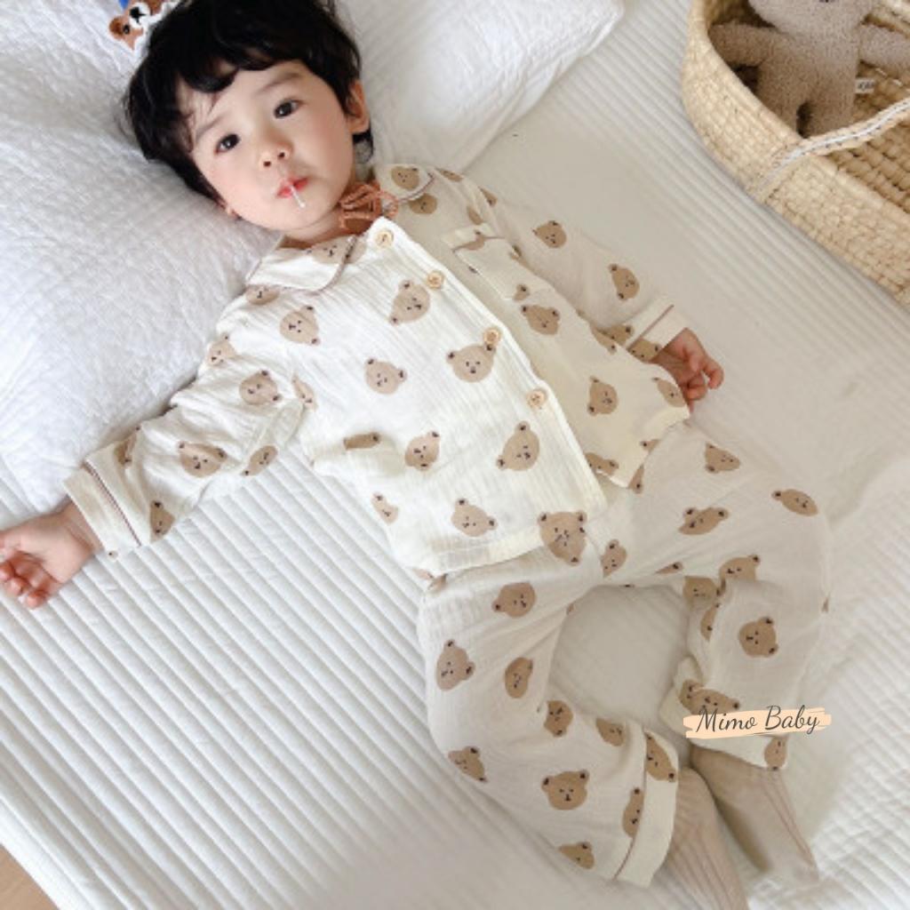 Bộ đồ pijama mùa thu đông chất xô muslin phong cách hàn quốc cho bé QA50 Mimo Baby