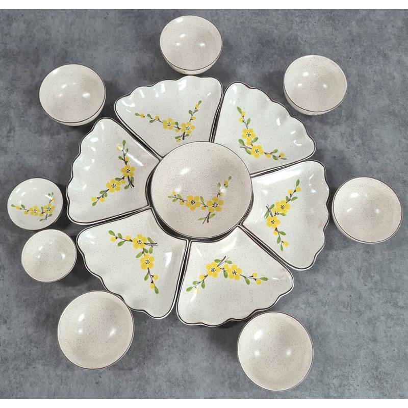 Set hoa mặt trời men gốm 21 món. Gốm sứ Bát Tràng.
