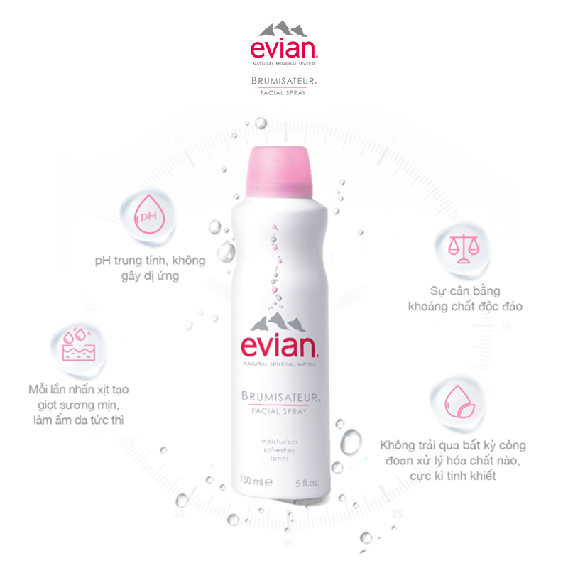 Xịt khoáng Evian Cấp Ẩm Và Làm Dịu Da Spray Brumisateur Natural Mineral Water 150ml