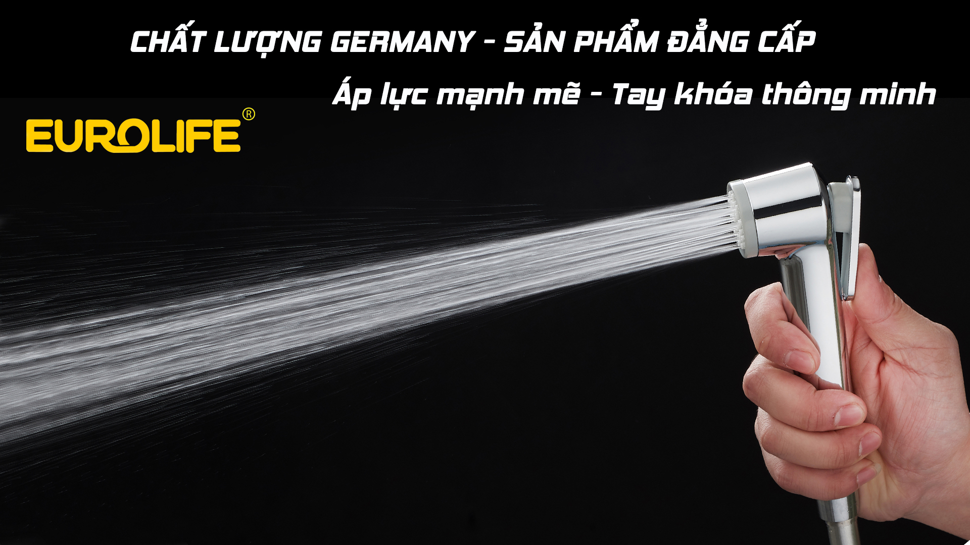 Bộ xịt vệ sinh cao cấp, chất lượng Germany. Tăng áp cao, chất liệu nhựa ABS mạ Chrome Eurolife EL-X09