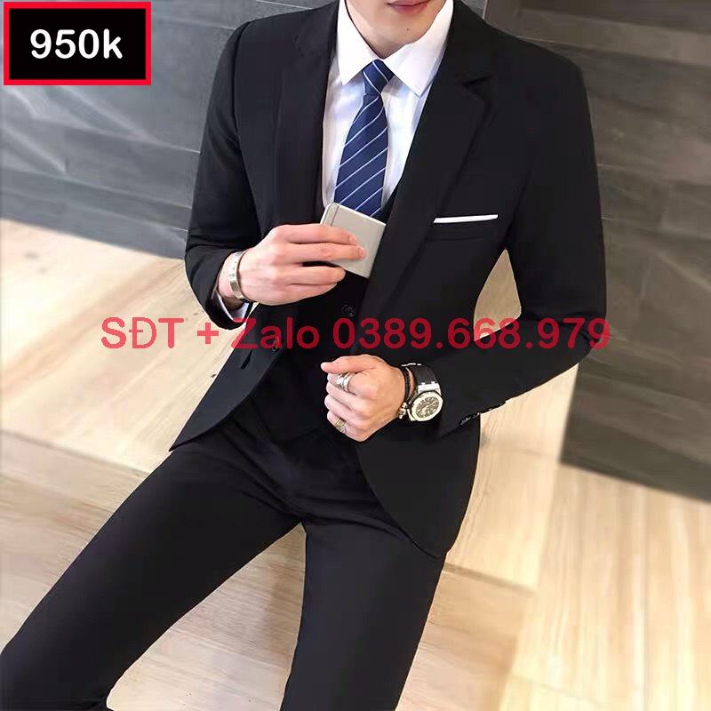 Bộ Vest Nam Hàn Quốc Màu Đen, Bộ Suit Nam Hàn Quốc Vải Sịn
