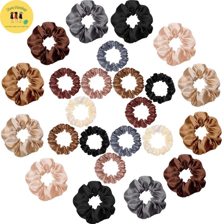 Set 10 cột tóc vải scrunchies dây buộc tóc vải trơn bóng loại đẹp hot trend - Phụ kiện thời trang nữ CT0008