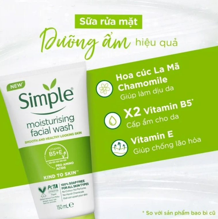 Combo 2 sữa rửa mặt Simple giúp cấp ẩm, da trông khỏe và mịn màng - cho da khô nhạy cảm 150ml x2