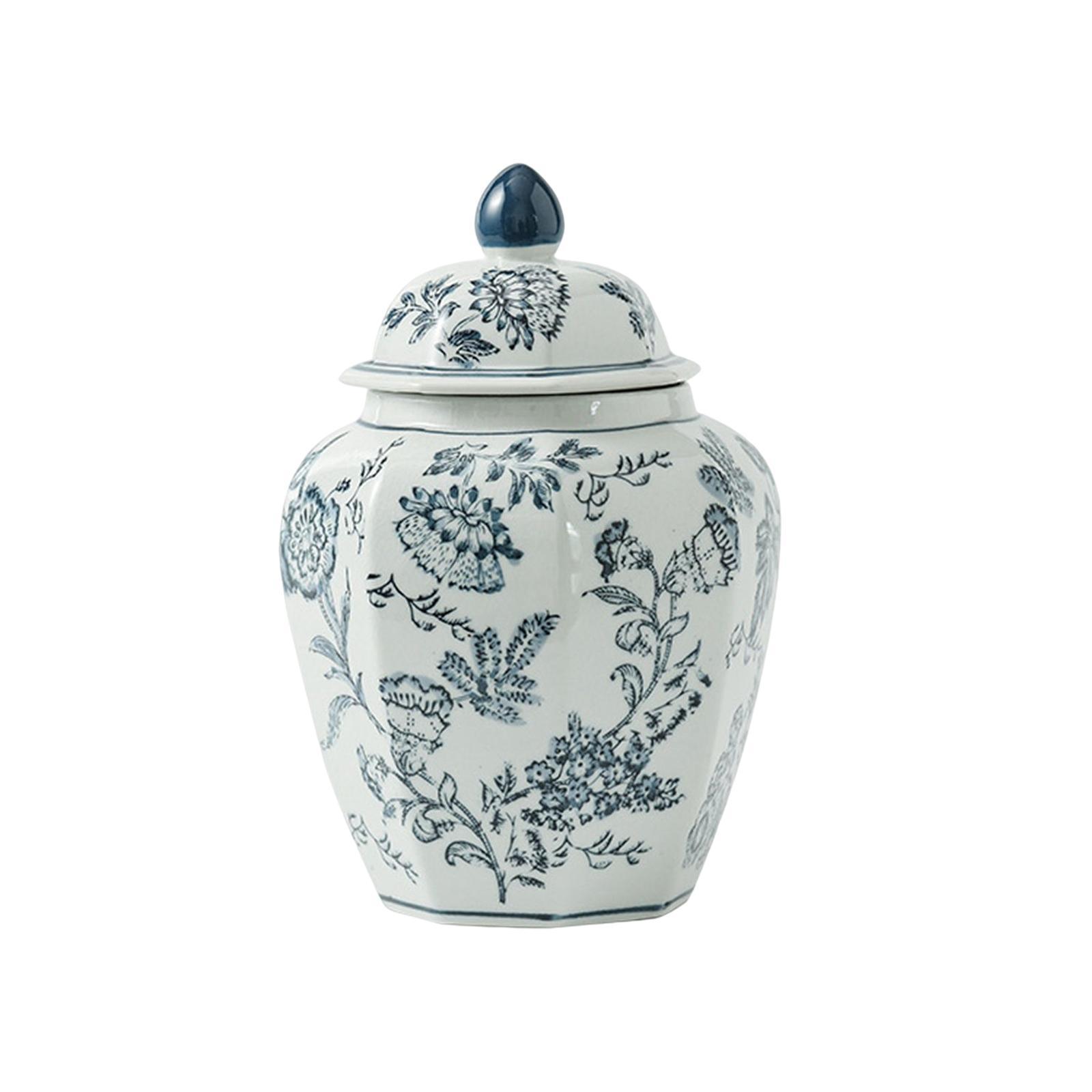 Ceramic Ginger Jar Containers Storage Tin Exquisite with Lid Plants Holder Handicraft Flower Vase for Shelf Desk Party Decoration Collection
