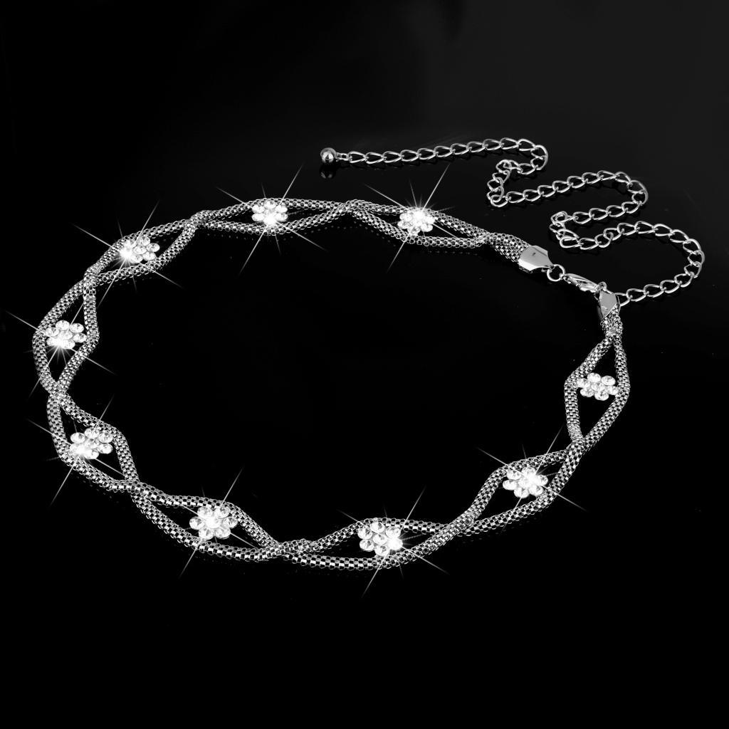 2pcs Rhinestone Women Chain Belt Skinny Waist Belt for Wedding Bridal Dress