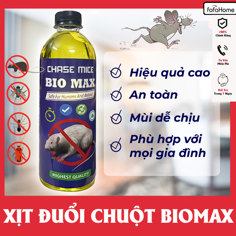 Chai Xịt Đuổi Chuột Bio MAX - Nguồn Gốc Thảo Mộc, An toàn Xua Đuổi Chuột, Gián Không Thành Phần Hại