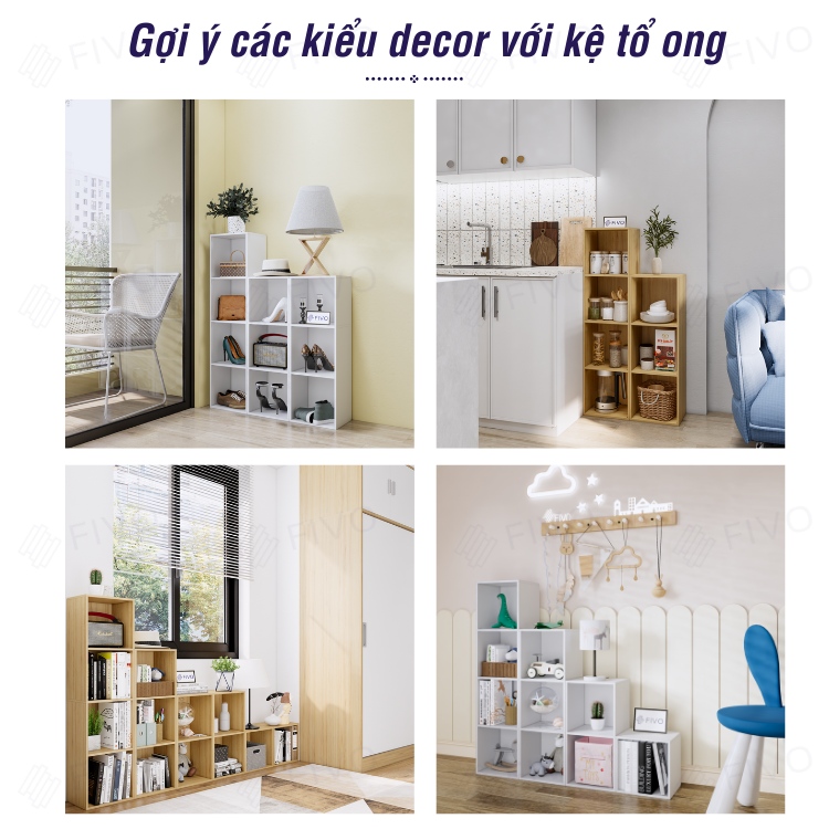 Kệ Sách Tổ Ong Vân Gỗ FIVO FB01, Có Tấm Lưng Dày Dặn, Đa Năng Dùng Để Làm Giá Sách, Kệ Giày, Kệ Tivi, Tủ Đầu Giường - Hàng Chính Hãng