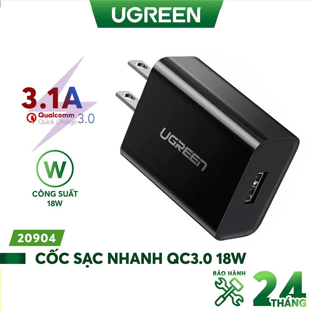 Cốc sạc nhanh QC3.0 18W chân cắm chuẩn US UGREEN 20904 - Hàng Chính Hãng