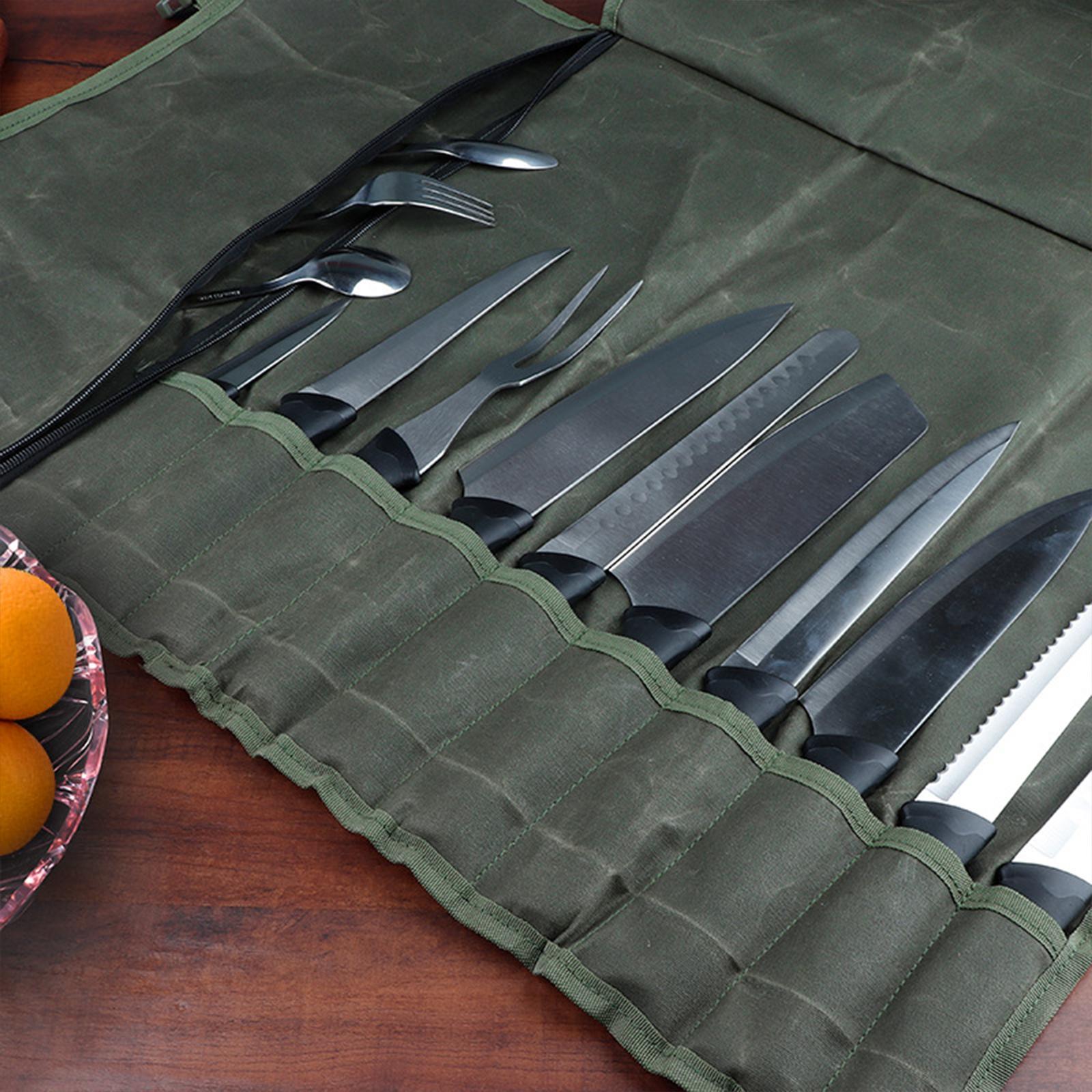 Knife Roll Bag with Shoulder Strap Knife Cutlery Carrier Carry Case for BBQ