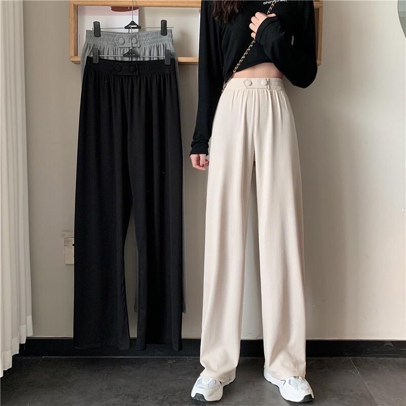 Quần ống suông Ulzzang/ chất len tăm mát/ lưng thun co giãn Freesize
