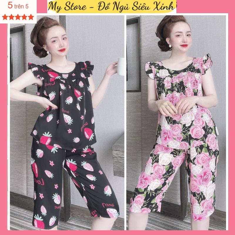 Đồ bộ trung niên quần lửng cho mẹ Bigsize 55-68 kg, bộ mặc nhà nữ hoạ tiết xinh xắn lụa mango thiết kế