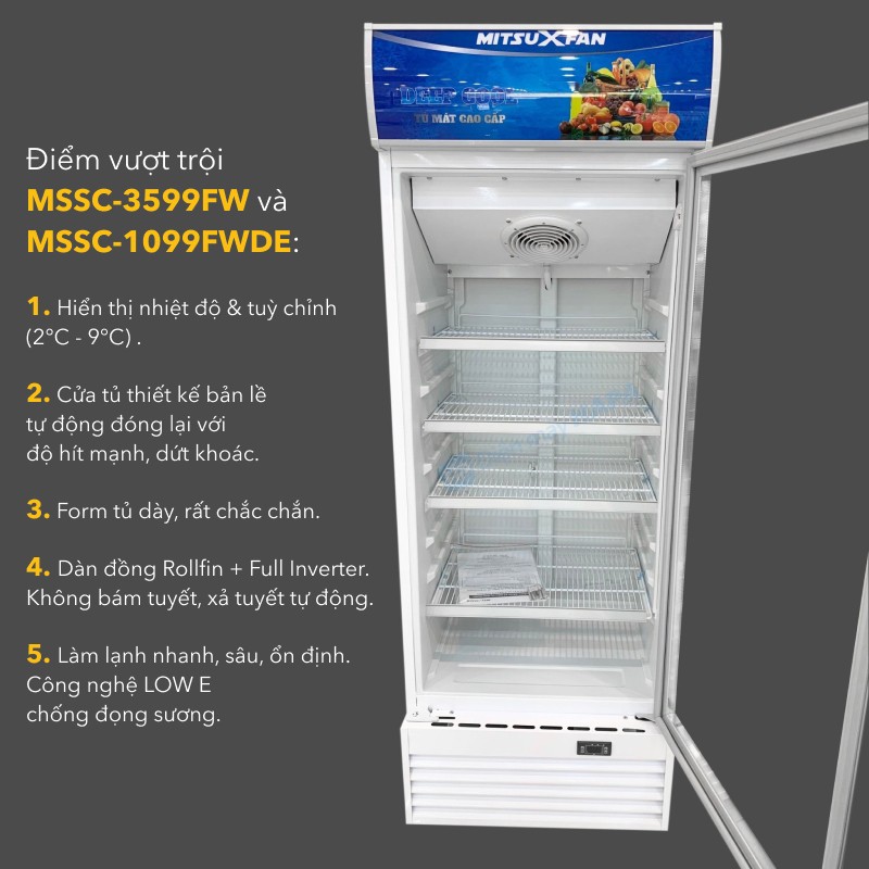 Tủ Mát Cao Cấp MITSUXFAN Full Models, Dung Tích 300-1050 Lít, Digital Inverter, LOW-E, Kính Cường Lực Kép - Hàng Chính Hãng