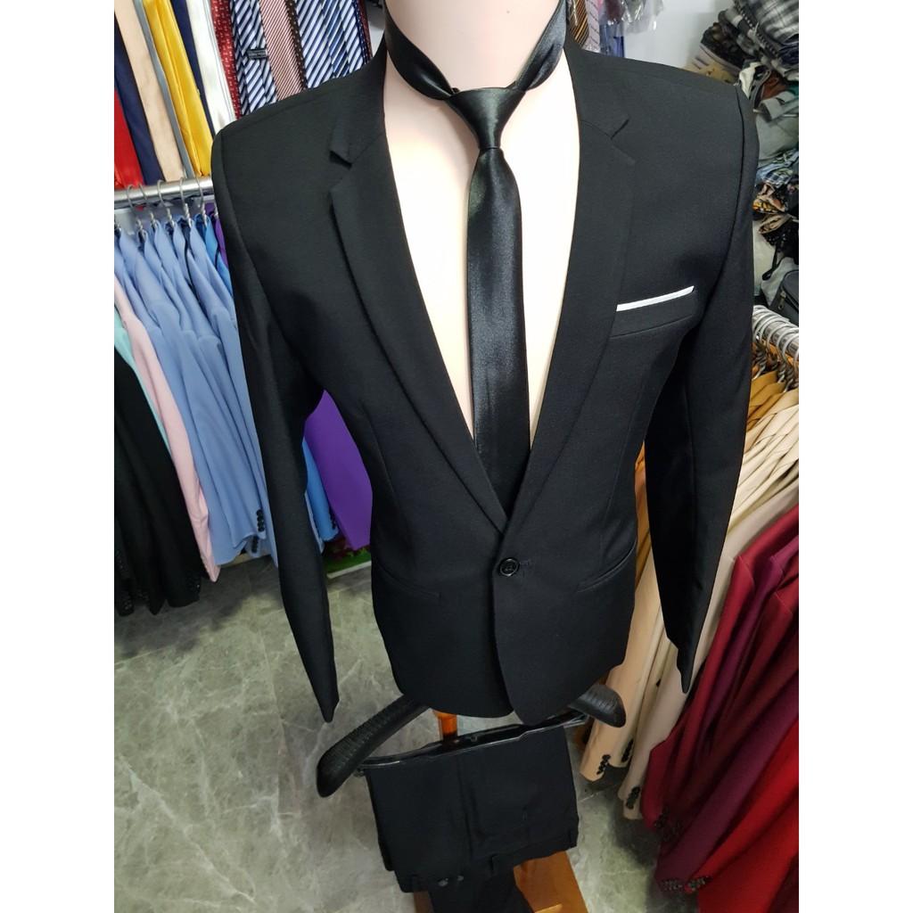 Bộ vest nam màu đen ôm body chất vải mềm mịn