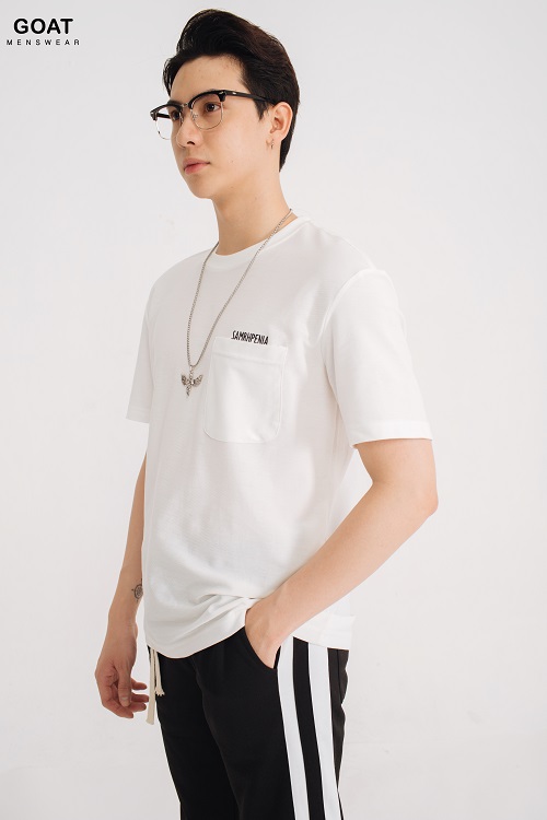 Áo Thun Nam Tay Ngắn In Chữ Phối Túi Trẻ Trung GOAT MENSWEAR