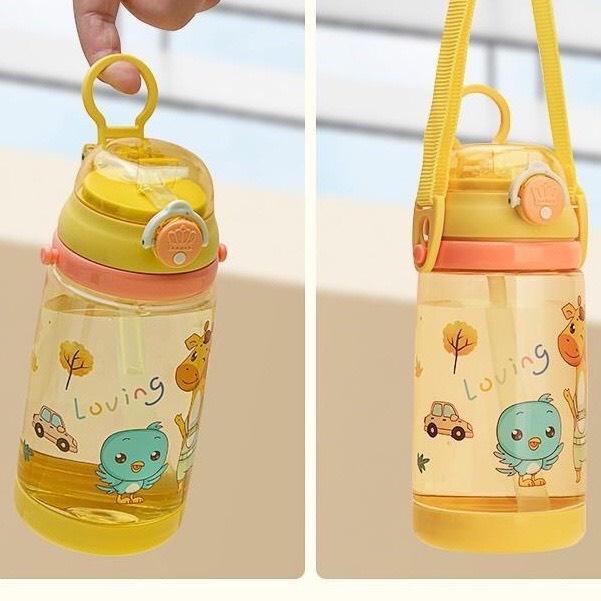 Bình Đựng Nước Cho Bé Hokori 450ml Siêu Cute Tích Hợp Ống Hút Kèm Dây Đeo