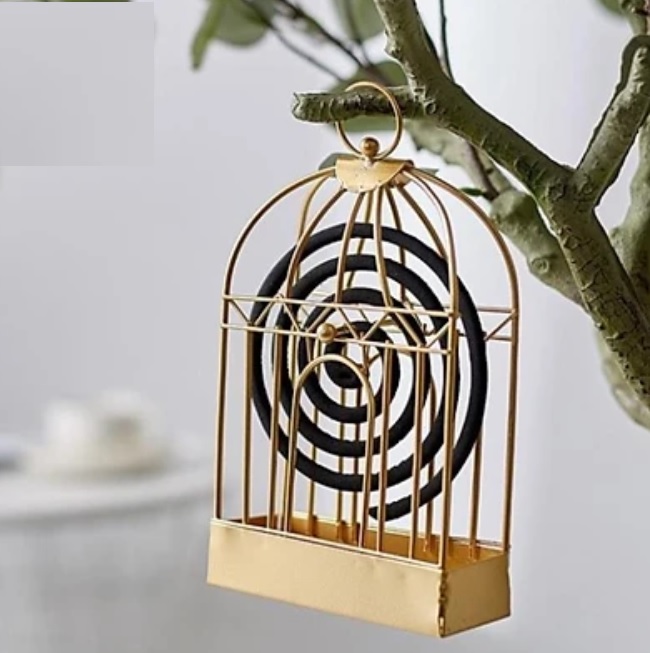 Đế đốt nhang muỗi hình lồng chim kim loại- ĐEN