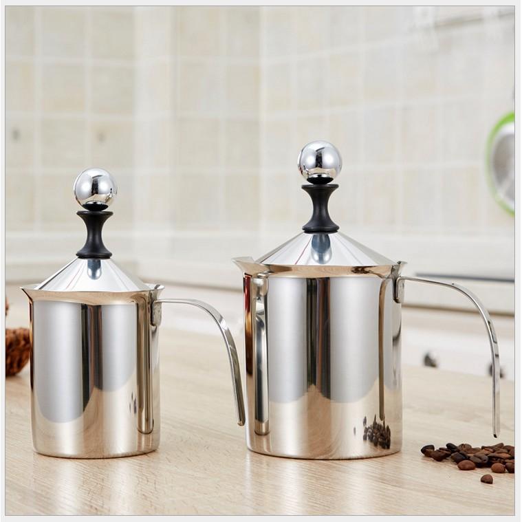 Giá Sỉ Ca đánh bọt sữa lạnh latte inox 2 lớp 400ml bình sục sữa lạnh inox làm cà phê bọt