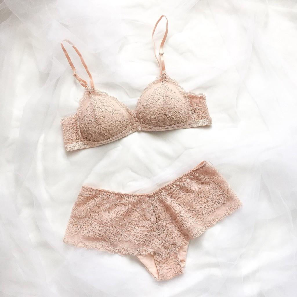 Set Bralette thiết kế Brenna basic khoá sau Ren Hồng pastel ngọt ngào