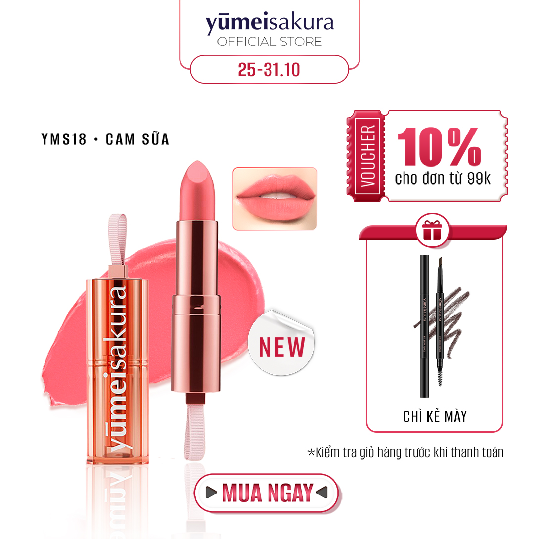 Son Thỏi Màu Cam Sữa Lì Mịn Siêu Dưỡng Yumeisakura Chotto Matte Milky Orange Lipstick YMS18 3.5g