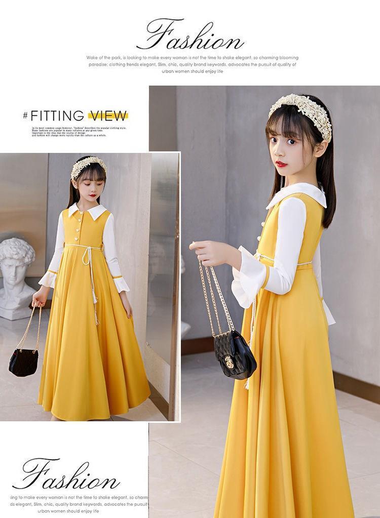 SHUANGYAN Mùa xuân trang phục cô gái váy dài tay áo công chúa váy trung bình lớn trẻ em trang phục tây dài váy lưới cô gái nhỏ