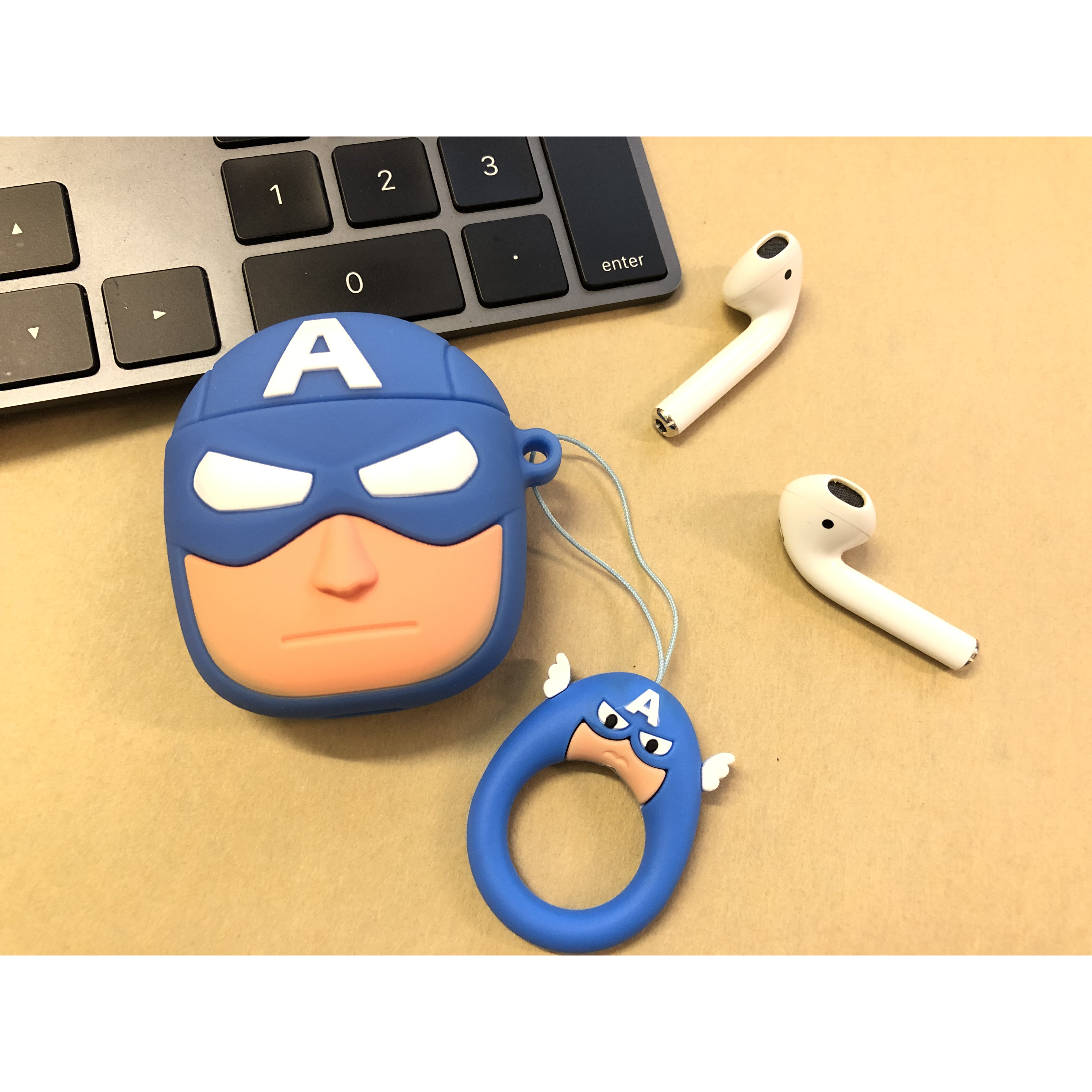 BAO CASE SILICON VỎ ỐP SILICON BẢO VỆ CHO TAI NGHE AIRPODS 1, AIRPODS 2, AIRPODS PRO AVENGERS HÌNH ĐỘI TRƯỞNG MỸ CAPTAIN AMERICA