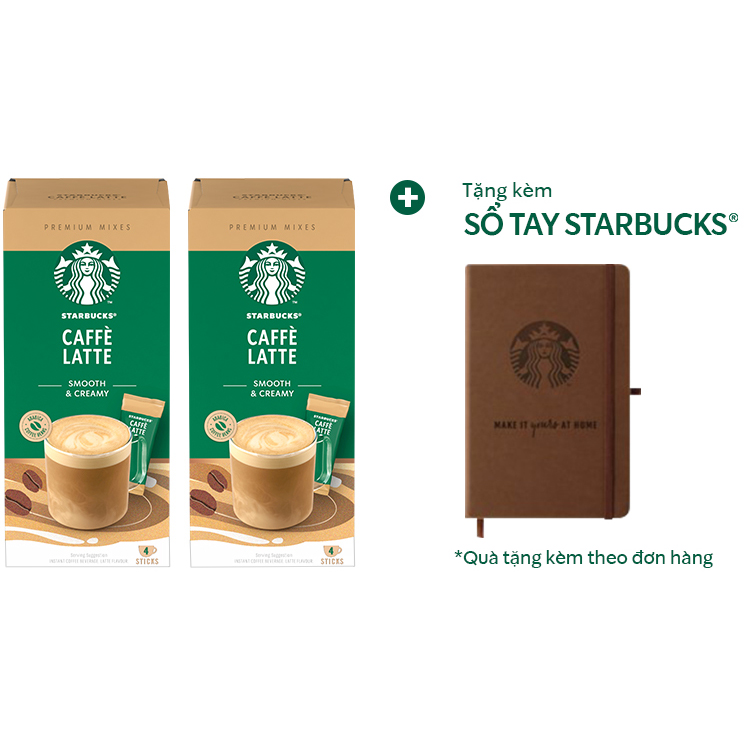 Combo 2 hộp Cà phê hòa tan cao cấp Starbucks Caffè Latte (Hộp 4 gói x 14g) - [Tặng 1 Sổ tay Starbucks]