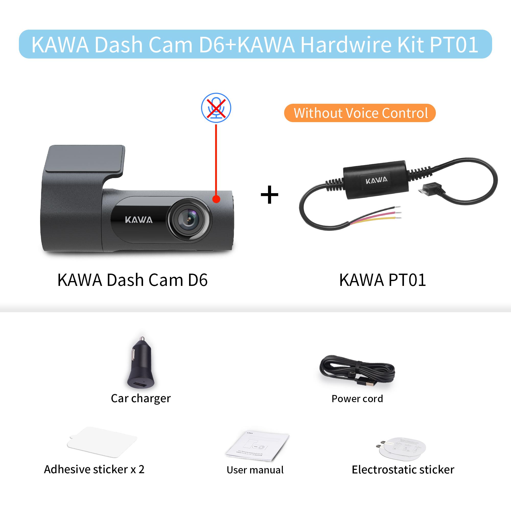KAWA 2K 1440P HD WiFi Dash Cam cho DVR Xe Ô Tô Camera Ghi Video Tự động Nhìn Ban Đêm WDR Điều Khiển Bằng Giọng Nói Chế Độ Đỗ Xe 24H Không Dây Tên màu: D6 no VC HW Kit
