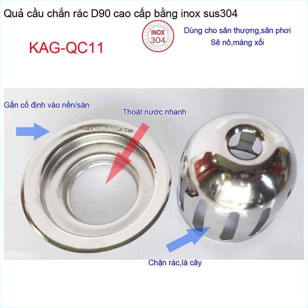 Cầu chắn rác sân thượng KAG-QC11 D90 inox SUS304, cầu chặn rác phễu thoát nước mưa thoát nước nhanh inox bóng sử dụng tố