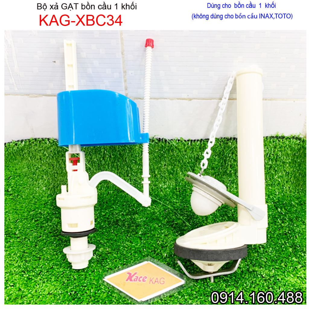 Bộ xả cầu 1 khối tay gạt KAG-XBC34 cho cầu caesar american, Ruột thùng nước xí bệt liền khối xả trung D80mm gạt êm sử dụng tốt