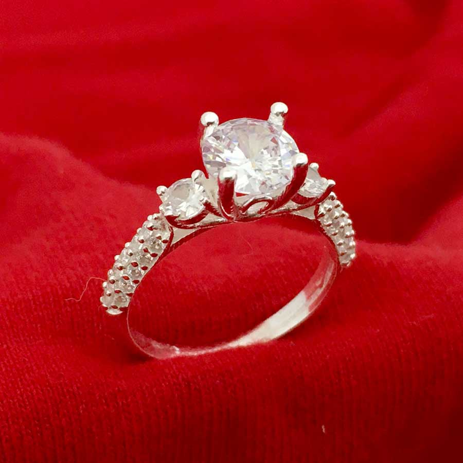 Nhẫn nữ bạc 925 gắn kim cương nhân tạo đá trắng Bạc Quang Thản - NNu41a (bạc
