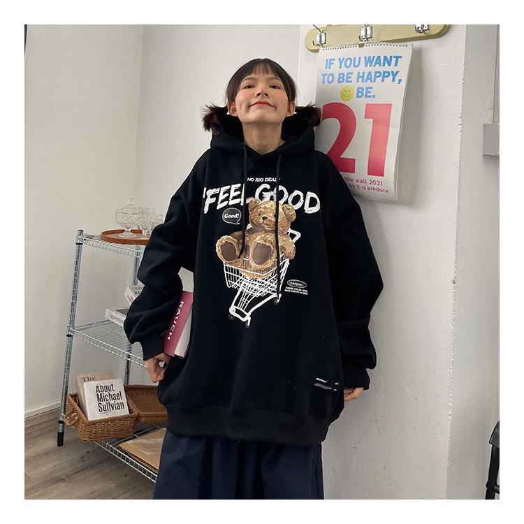 Áo Khoác Hoodie In Hình Gấu Ngồi Xe Đẩy Form Rộng Nam Nữ Unisex, hàng in nhiệt siêu đẹp