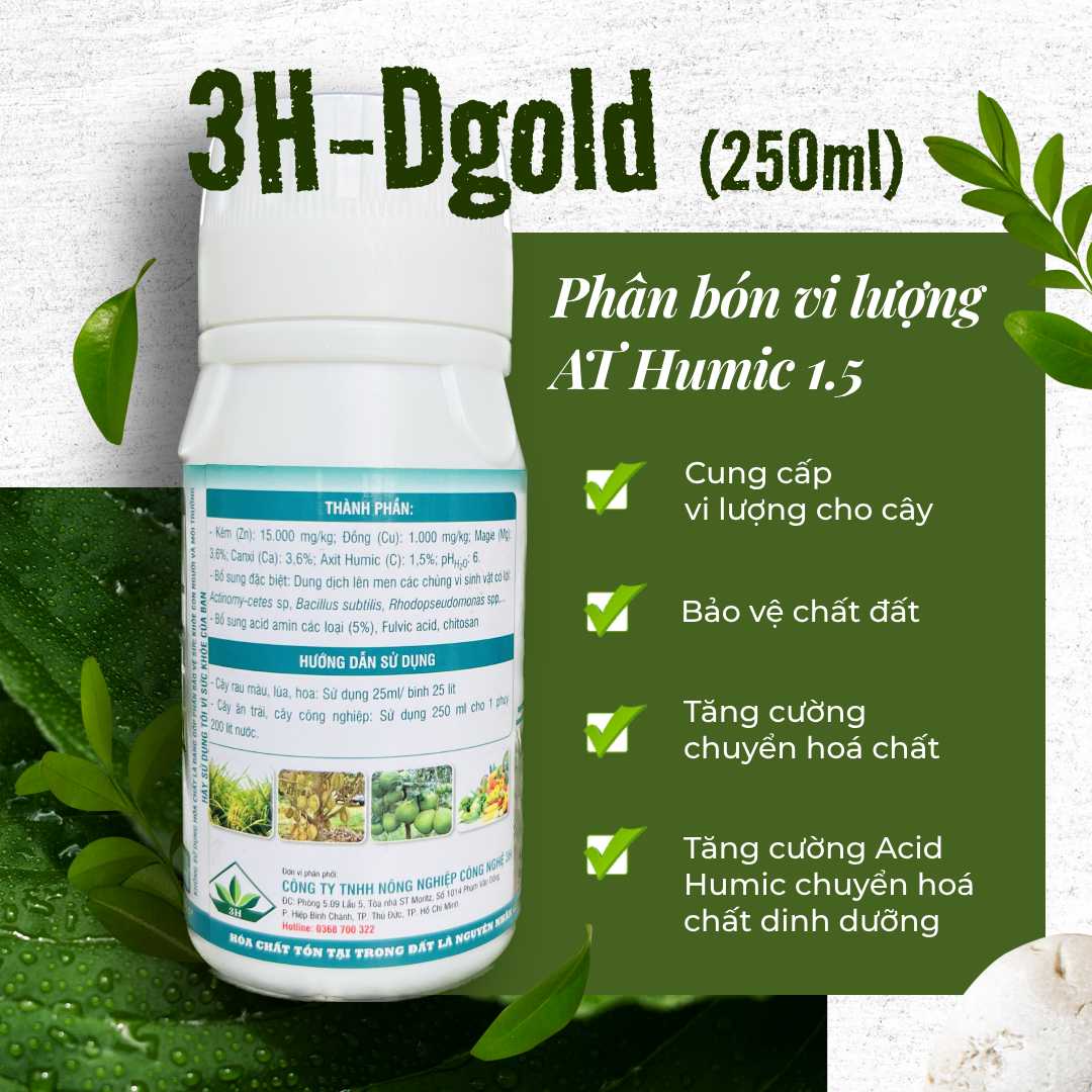 Phân bón vi lượng AT Humic 1,5 3H-Dgold - Phát triển toàn diện cây trồng 250 ml - CAY.CH.OS.010005