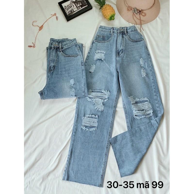 Quần baggy jean nữ ️  ️ Quần baggy jean nữ ống rộng suông kiểu rách size Bigsize đến 80kg MS99 - 2Kjean