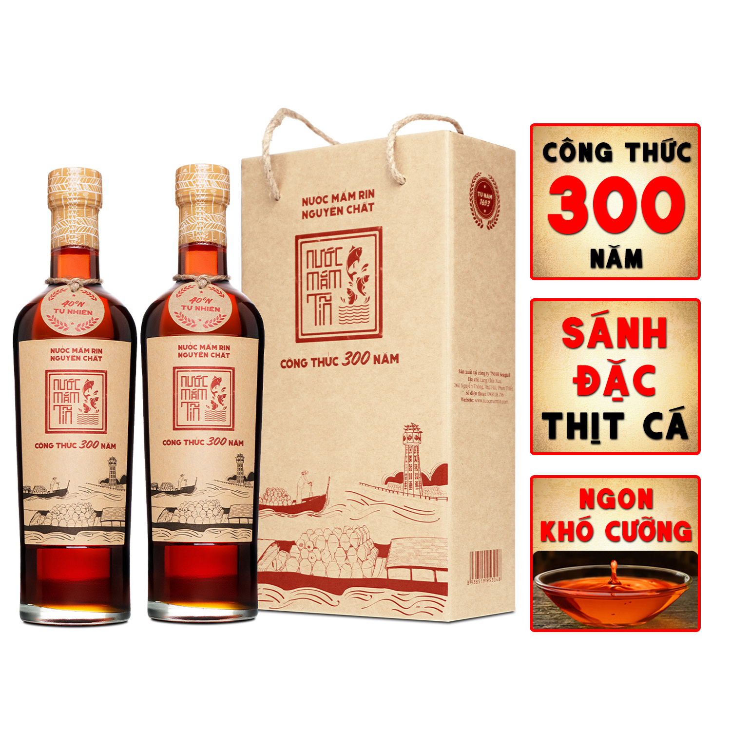 Nước Mắm Tĩn Nhãn Đỏ Độ Đạm 40N Cặp 2 Chai Thủy Tinh 500ml/chai Rin Nguyên Chất Truyền Thống Sạch Không Chất Bảo Quản