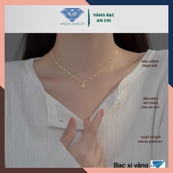 Dây chuyền bạc nữ kèm mặt trái tim mạ vàng thời trang sang chảnh, Anchi jewelry