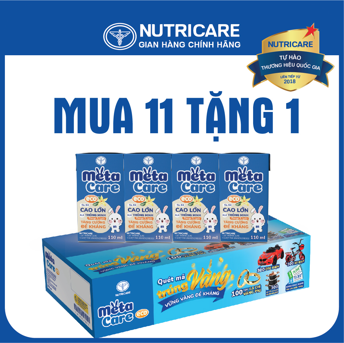 [Mua 11 lốc tặng 1] Sữa nước Nutricare Metacare ECO phát triển toàn diện (110ml)