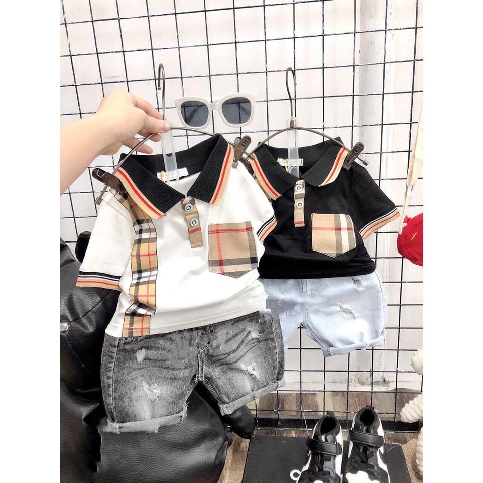 Set Jean bé trai, Set Áo thun cotton tàu phối sọc BBR, quần jean dày mềm co giãn 10-18kg