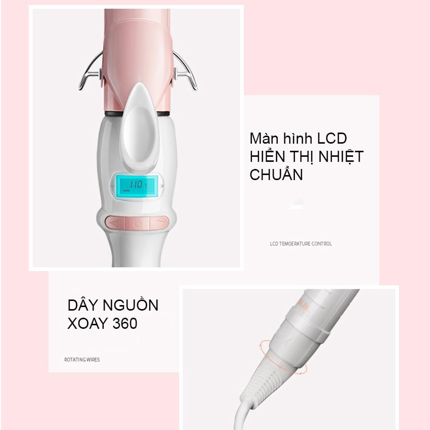 Máy làm xoăn tạo sóng cao cấp W888Y các mức chỉnh nhiệt-tặng lược,găng tay,kẹp tóc size 25mm