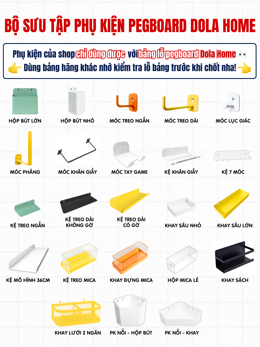 Kệ treo Dola Home để mô hình, anime, bàn phím, lọ hoa, IPAD, tay cầm game, sách vở - Phụ kiện Pegboard Dola Home
